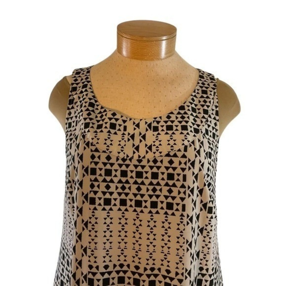 Style & Co Womens Geometric Print Ruffle Hem Shift Dress Tan Black Size 12 - Picture 10 of 11